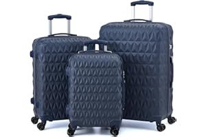 RMW Suitcase Large Hard Shell | Trolley Suitcases | 3 Digit Combination Lock| 4 Dual Spinner Wheels | Lightweight | Hold Check in Luggage | Aluminum Telescopic Handle (Navy, 3 Piece Full Set)