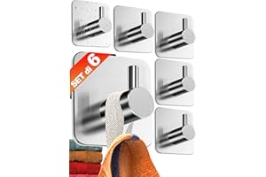 4smile Ganci Adesivi, 6 pezzi Appendi Accappatoio Bagno, Acciaio inox, Porta Asciugamani Autoadesivo, Argento
