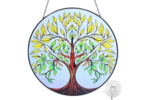 EXPORIFY Stained Glass Suncatcher Tree of Life 8"Windows Hanging Ornament Gift for Christmas,Easter,Mother's Day,Outdoor-Indoor Window Decor