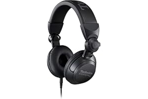 Technics EAH-DJ1200EK Professional DJ Wired Over-Ear Headphones with 270° Swivel Housing, Locking Detachable Cord, Lightweight Foldable Design - Black