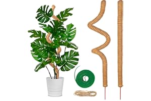 GLOBAL TECH PACK Tall Bendable Moss Pole for Monstera - 42 Inches / 107 cm long - Upgraded Sphagnum Moss for Plant Supports for Indoor Plants with Plant Ties & Jute Rope (Large Size) (Bendable 42 In) Brown