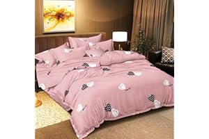 H HANSEL HOME Funda Nordica Cama 135 de 4 Piezas Transpirable Suave al Tacto 100% Microfibra de Poliéster, Funda Edredón 220x220m, Bajera 135x200cm con 2 Fundas de Almohada 50x75cm-Rosa Sweet Corazon