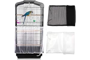 MNGREN 2 Stück Vogelkäfig Abdeckung, Einstellbar Vogelkäfig Samenfänger, Universal Kordelzug Papageien Vogelfutter Kleintiere Netz, Abdeckung Rock Bewachen für Runde Quadratische Käfige(Weiß + Schwarz)