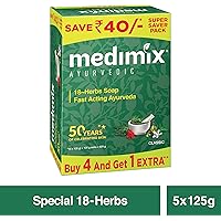 Medimix Ayurvedic Classic 18 Herbs Soap, 125 g (4 + 1 Offer Pack)
