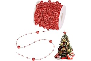 PPGGOPP Wieniec z koralików świątecznych, koraliki choinkowe, wieniec z pereł, girlanda z koralików choinkowych, sznur z pereł, sznurek perłowy do dekoracji (czerwony)