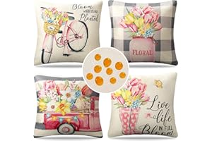 SERENTO 50x50 Funda de Cojines Decorativos Fundas de Almohada Sofa Funda de Cojines Exterior Impermeable Verano Flores Fundas Cojín para Jardin Terraza Salon Silla Cama Patio Granja Oficina 4 Piezas