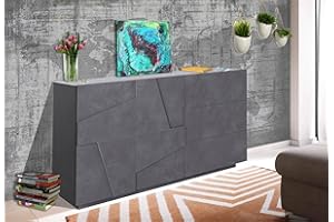 Dmora - Credenza Noè, Madia da cucina a 2 ante e 3 cassetti, Buffet da soggiorno, 100% Made in Italy, cm 143x44h86, Ardesia