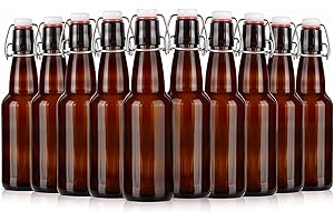 Winter Shore Botella Cerveza Ámbar de 360 ml con Etiquetas (Pack de 10) - Botellas Cristal con Tapón para Extracto de Vainilla - Kit Cerveza, Refrescos, Kombucha, Soda con Tapón