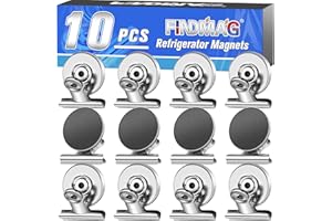 FINDMAG 10 Stück Kühlschrankmagnete, Silber Kratzfreie Magnete mit Klammer, Whiteboard Magnete für Magnettafel, Magneten Starker Halt, Starke Magnete für Glasmagnettafel, Fotomagnete für Schule Haushalt Büro