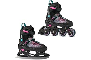 RAVEN 2in1 Pattini da ghiaccio Pattini in linea Inline Skates per bambini, adulti, ragazze e donne regolabili