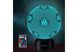 HooJtny Veilleuse Marseille Enfant, Lampe Football Olympique de Marseille, Lampe 3D LED, 16 Couleurs USB Rechargeable, Cadeaux Enfant Garçon Anniversaire Noël
