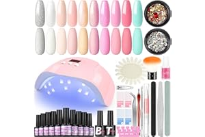 COSCELIA Kit de Esmalte de Uñas Semi-Permanente 10 Colores Set de Esmalte de Uñas con Lámpara U-V LED 36W Soak Off Base Coat y Top Coat Esmalte de Uñas Strass Decoración Completa Nail Art