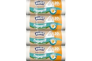 ‎SWIRL Swirl Reißfest & Dicht Tragegriff Müllbeutel 20 l (4 x 20 Beutel), tropfsichere Müllsäcke für den Hausmüll, reißfeste Mülltüten mit praktischem Tragegriff