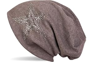 styleBREAKER Gorro Beanie con Estrellas Strass y Piedras Preciosas en Tonos Plata-Antracita, Gorro Slouch Beanie Largo, Unisex 04024087