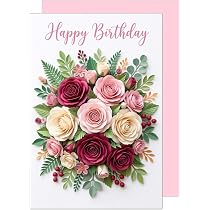 Edition Seidel Premium Glückwunschkarte zum Geburtstag mit Umschlag. Geburtstagskarte Grußkarte Karte Klappkarte Spruch Englisch Happy Birthday Frau Freundin Rosen Blumenstrauß edel rosa (G4386 SW026) Bürobedarf & Schreibwaren
