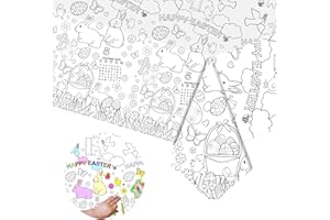 Xinvery Easter Tablecloth,Easter Coloring Tablecloth DIY Easter Paper Table Cover Bunny Chick Egg Color-in Paper Tablecloth for Easter Party Decoration 120 x 180cm