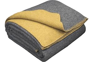 LYHome Travel Blanket - Extra Warm Picnic Throw, Bed Camping Outdoor Wool Blankets, Cozy Soft Throws, Military Army and Garden Outside Use (59x84 in | 150x215 cm | Gray - Mustard Double-sided)