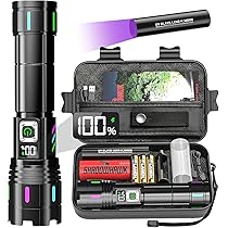 Shadowhawk Lampe de poche LED 500 000 lumens, extrêmement lumineuse, rechargeable par USB, lampe de poche tactique avec étui XHP70.2, étanche IP67, 5 modes d'éclairage pour camping, randonnée
