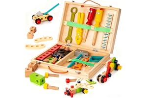 KIDWILL Tool Kit for Kids, 36-Piece Wooden Toddler Tools Set Includes Tool Box, Montessori Educational Stem Construction Toys for 2 3 4 5 6 Year Old Boys Girls, Best Birthday Gift for Kids