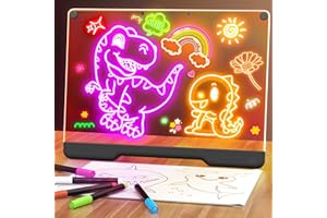 BAILKIND Tableau lumineux LED rechargeable 40 cm avec 7 couleurs – Ardoise lumineuse néon pour dessin et messages, effaçable à sec, avec support intégré, 5 marqueurs – Cadeau créatif pour enfants et ados-noir