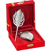 Webelkart Premium Silver Kumkum Box With Leaf And Red Velvet,Roli|Chawal|Chandan|Haldi|Kumkum Puja Box|Sindoor Box- Diwali Gi
