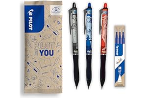 PILOT x ONE PIECE - Lot de 3 Frixion Ball Plus, Noir, Bleu, Rouge + 1 Set de 3 recharges bleues + 4 Stickers - Stylos Effaçables - Édition limitée One Piece - En Plastique Recyclé - Pointe Moyenne