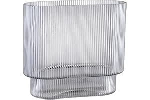 KAYLETIN Vaso a coste per fiori, vasi in vetro nero per tulipani, vaso di fiori moderno, vasi in vetro scanalato per compleanno, matrimonio, inaugurazione della casa, anniversario, fidanzamento, 18 cm