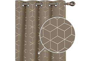 Deconovo Blackout Curtains, Energy Saving Curtains, Eyelet Curtains, Gold Diamond Printed Thermal Insulated Curtains for Bedroom, 46 x 54 Inch(Width x Length), Taupe, One Pair