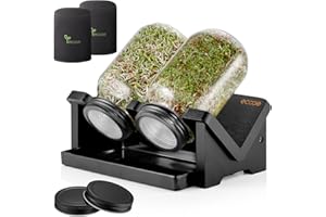 ecooe Sprossen Keimglas 2er Set - Sprossenglas mit Bambushalterung, Abdunklungshüllen, Filterkappe aus Edelstahl und 1 Wasserschale - 750 ml Keimgläser Set für Sprossen Brokkolisprossen Keimlinge