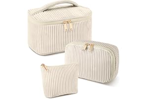 Aucuu Trousses de Maquillage, Lot de 3 Trousse Maquillage en Velours Côtelé, Trousse de Toilette Femme, Trousses Cosmétique de Voyage, Petite Sac de Maquillages pour Femme, Fille