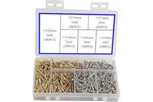 newlng Kleine Nägel kleine Holznägel kompakte antike DIY dekorative Box Zubehör Mini Nägel Gold Silber 1,5x16mm, 1,5x19mm, 1,5x25mm in einer Box 1160PCS verpackt