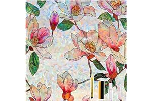 Conkov Fensterfolie Blickdicht Selbsthaftend, Bunt Sichtschutzfolie Regenbogen Statisch Haftend Folie Fenster Anti-UV Sonnenschutzfolie für Wohnzimmer Küche, Magnolie 44,5 x 200cm