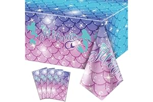 PTECDROTS 4 tovaglie a forma di sirena, rettangolari, per feste sotto il mare, per bambini, doccia, compleanni, feste, 130 x 220 cm