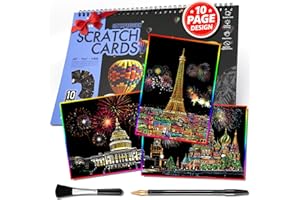 AP ARTSPER 10 Page Scratch Art Book for Adults & Teens: Cityscape Engraving Kit with Travel Landmarks | Stress Relief, Mindfulness & Home Décor Craft Activity | Creative Gift for Artists (Rainbow City Series B)