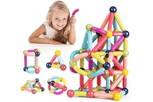 SK MISS Magnetic Building Blocks, 84PCS Magnetic Balls and Rods Set, Kids Building Sticks-3D Stacking Construction Toys for Boys Girls 3 4 5 6 7+ Year Old