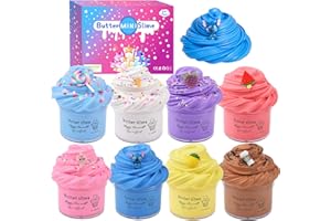 Petyuioyu 8 Pack Fluffy Slime Kit With Butter Slime,Fluffy Soft and Non-Stick,Include Ice Cream Coffee Slime Charms, Stress Relief Toys for Kids, Active Party Gifts, DIY Items