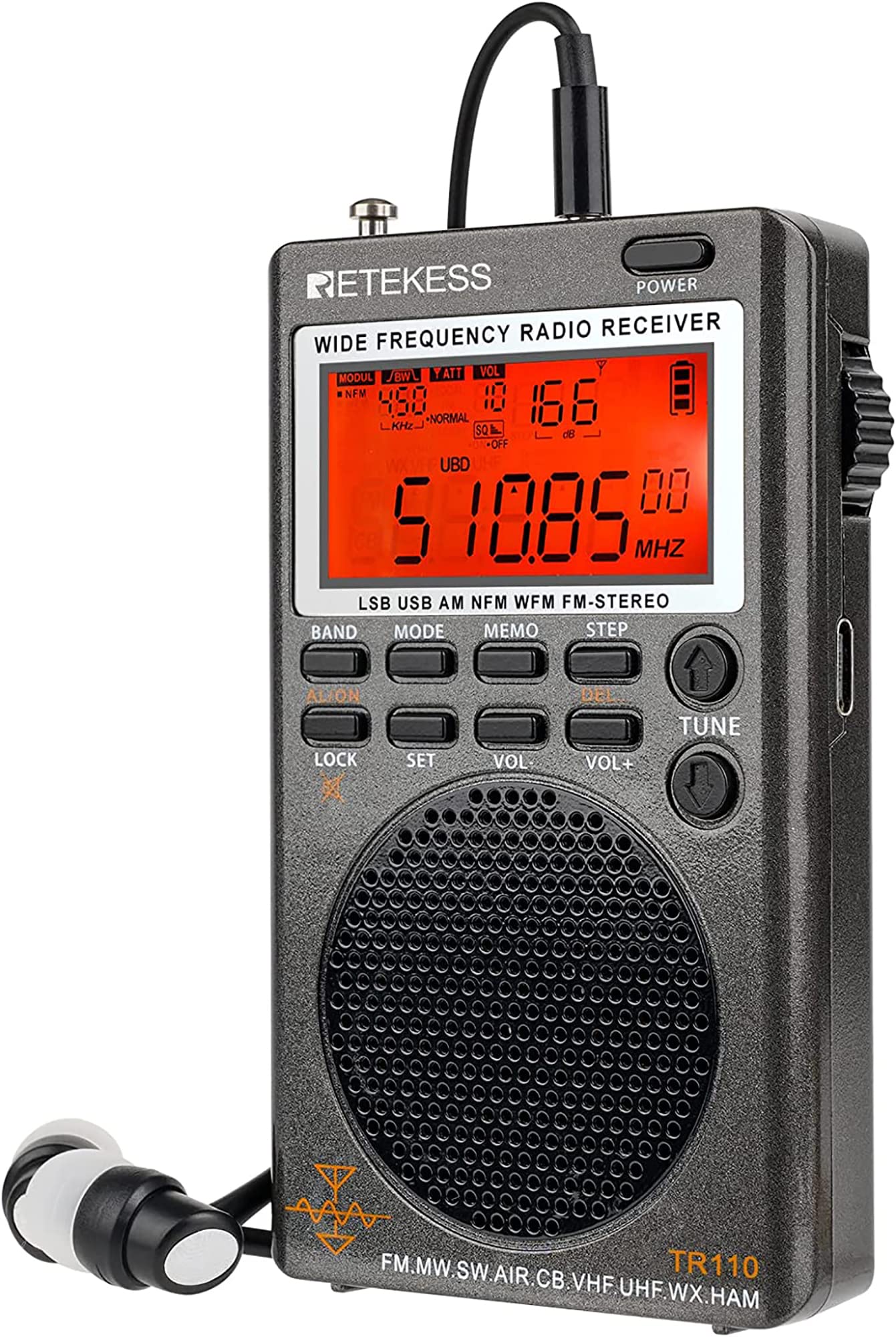 Retekess TR110 Portable SSB Shortwave Radio, Airband Radio Receiver, Full Band Radio MW FM SW Air CB with NOAA Alert, FM Stereo, Clock, Sleep Timer