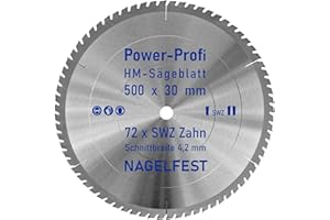 AZPROF HM-Sägeblatt 500 x 30 mm SWZ 72 x Zahn - nagelfest Super-Allrounder - Kreissägeblatt Wechselzahn HW WZ für Wippsäge Tischkreissäge Brennholzsäge Holz mit Betonbeschlag Brennholz Hartholz Holzplatten