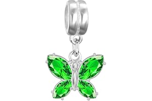 Andante-Stones 925 Perlina d'Argento Charm Pendenti Farfalla Verde Ciondolo da Donna Charm Bead per bracciali e collane Europei + Sacchetto di Organza