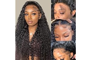 EOOL Perruque Bresilienne Cheveux Humain Deep Wave 200% Densité 13X4 Perruque Femme Naturelle Bouclée sans colle Water Wave HD Lace Front Glueless Wig Human Hair For Women Couleur Naturelle 16 Pouces