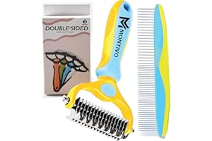 MONTIVO Dog Grooming Tool Undercoat Rake for Dogs & Cats - Double-Sided Dog Grooming Brush for Detangling to Gently and Effectively Remove Mats, Knots, and Tangles (Yellow with Comb)