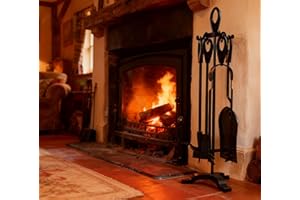 Kingson Juego de 5 piezas para chimenea de hierro fundido, color negro, 19,5 x 17 x 61 cm, kit de herramientas duradero para chimenea