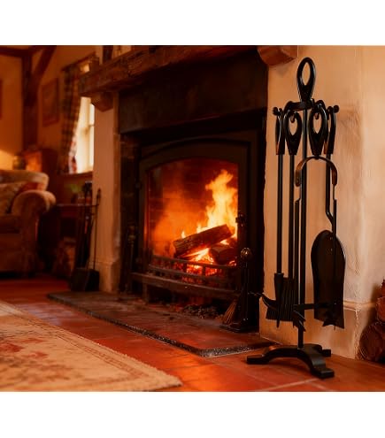 Ensemble D'accessoires De Cheminée Fire Vida Warwick – Métal Noir – 5 Pièces – Neuf