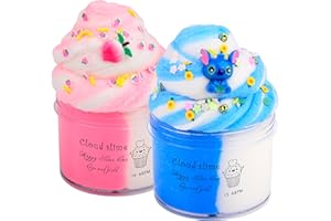 BRETOHAY 2 Pack Cloud Slime Kit with Blue Stitch and Pink Peachybbies Charms, Scented DIY Slime Supplies for Girls and Boys, Stress Relief Toy for Kids Education, Party Favor, Gift and Birthday
