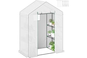 Outsunny Invernadero de Exterior Invernadero Pequeño de 3 Niveles con 6 Estantes Puerta Enrollable Cubierta de PE y Marco de Acero para Cultivos Plantas Flores 143x74x190 cm Blanco