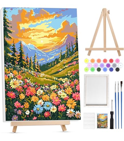 RICUVED Fiore Kit di Pittura con i Numeri 20x30 cm per Adulti e Bambini – Fiore Set Completo con Cornice in Legno, Pennelli, Pittura ad Olio e Magneti per Decorare e Regalare