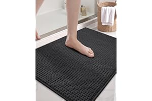 COLOR&GEOMETRY Długi, antypoślizgowy, nadaje się do prania, dywanik łazienkowy, chłonny, szenilowy, szybkoschnący, dywanik łazienkowy, łazienki, prysznica i wanny (Czarny, 60 x 90 cm)