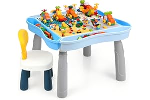 Gleamkid Children's Table and Chair Set, 5-in-1 Multifunctional Children's Play Table with 320pcs Play Blocks and 1 Chair, Play Table with Storage Space