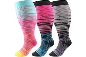 DRESHOW Skarpety Uciskowe w Dużych Rozmiarach dla Kobiet i Mężczyzn Szeroka Łydki Extra Skarpety do Kolan 20-30 mmHg Wspomagające Krążenie