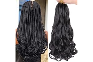 DT CHERYL French Curly Braiding Hair 8 Pack Loose Wavy Curl Braiding Hair for Black Women, 24 Inch French Curl Braids Crochet Hair Pre Stretched Bouncy Braiding Hair Synthetic Hair Extensions (60.9cm,1B#)